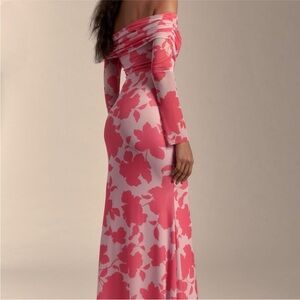 NWT: Pink AFRM long sleeve off the shoulder mesh maxi dress